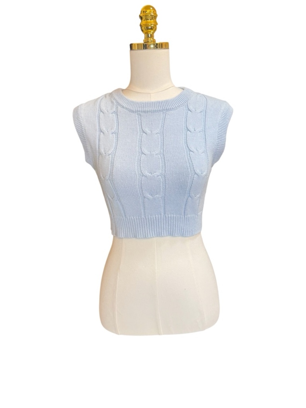 LA Hearts Cropped Sweater Vest XS Blue Cable Knit Sleeveless